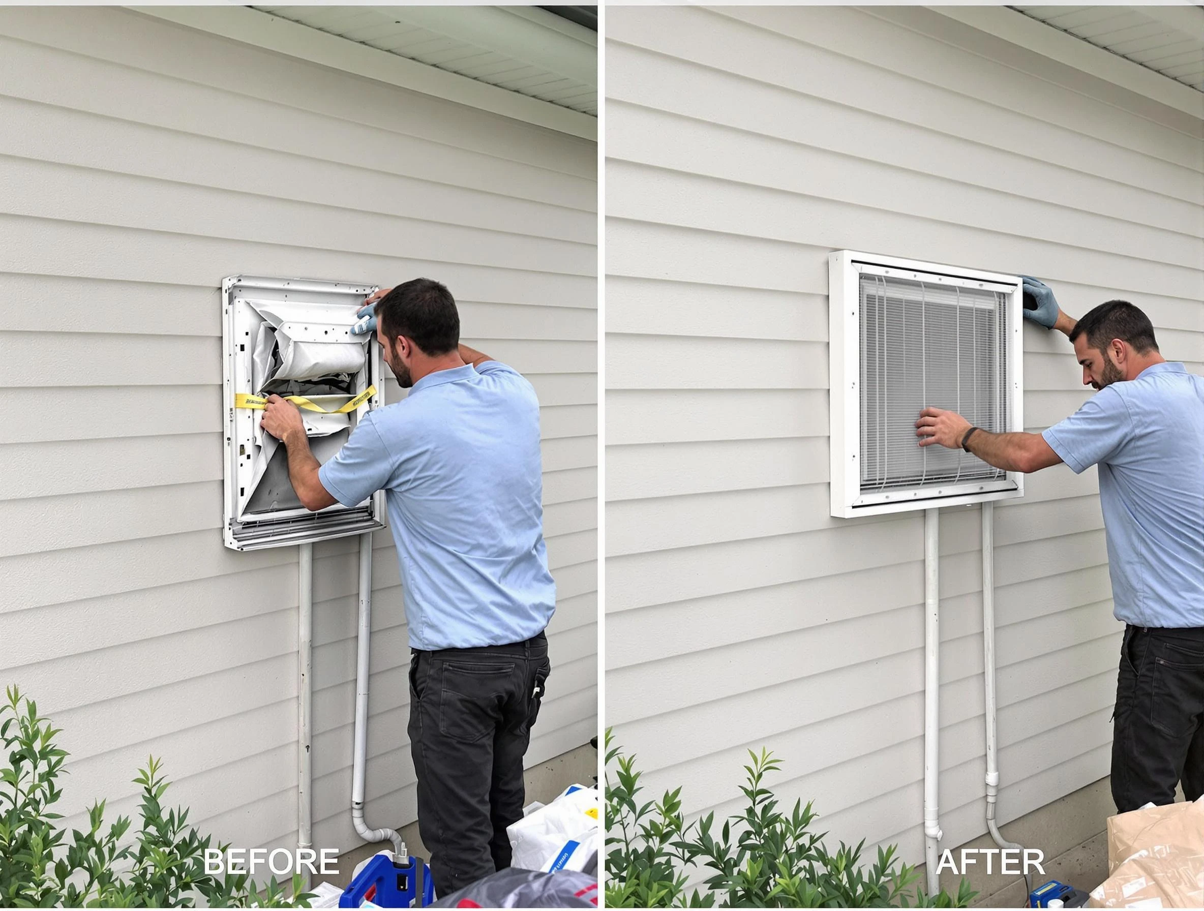 Morrow Dryer Vent Cleaning technician installing high-quality dryer vent cover at a residential property in Morrow